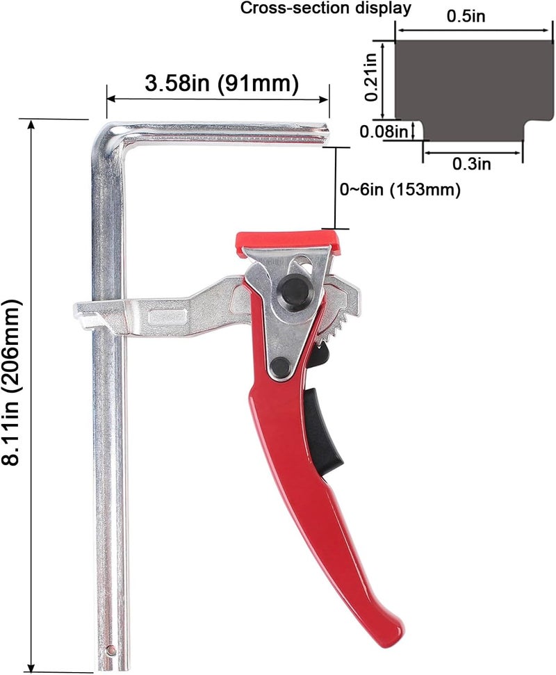 KETIPED 2 Pack Ratcheting Table Clamp, Quick Saw Track Clamps, Ratchet Guide Rail Quick Bar Clamp for MFT Table and Guide Rail System,F-Clamps with 0~6" Clamping Range,MG-040RD - Image 2